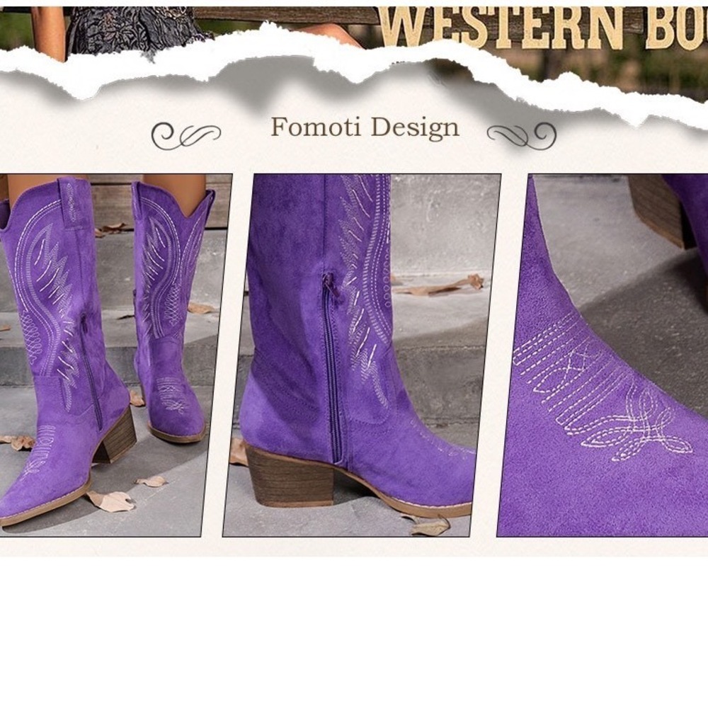 Fomoti Womens Purple Faux Suede Western Cowboy Boots Embroidered Sz 11 NEW - Picture 8 of 15